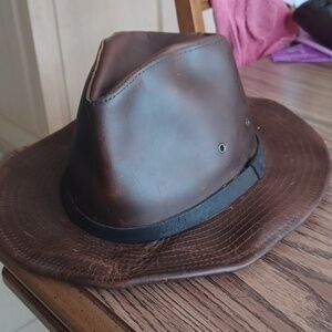 Henschel Hat  Co Leather fedora hat, sz L, Indiana Jones Style
